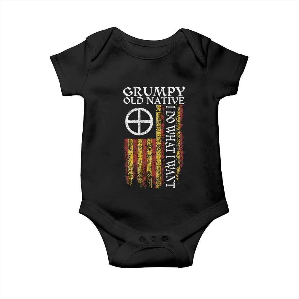 Funny Native American Baby Onesie Grumpy Old Native I Do What I Want American Flag TS11 Black Print Your Wear
