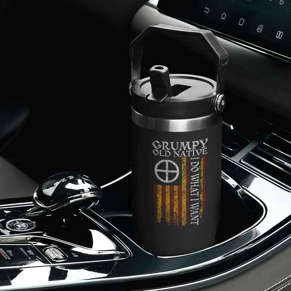 Funny Native American Flip Straw Tumbler Grumpy Old Native I Do What I Want American Flag TS11 Print Your Wear