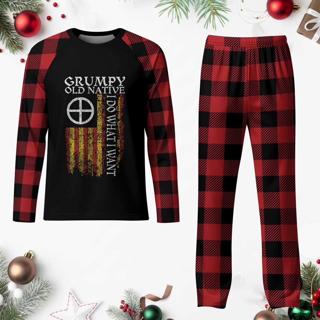 Funny Native American Plaid Pajama Set Grumpy Old Native I Do What I Want American Flag TS11 Buffalo Plaid Print Your Wear