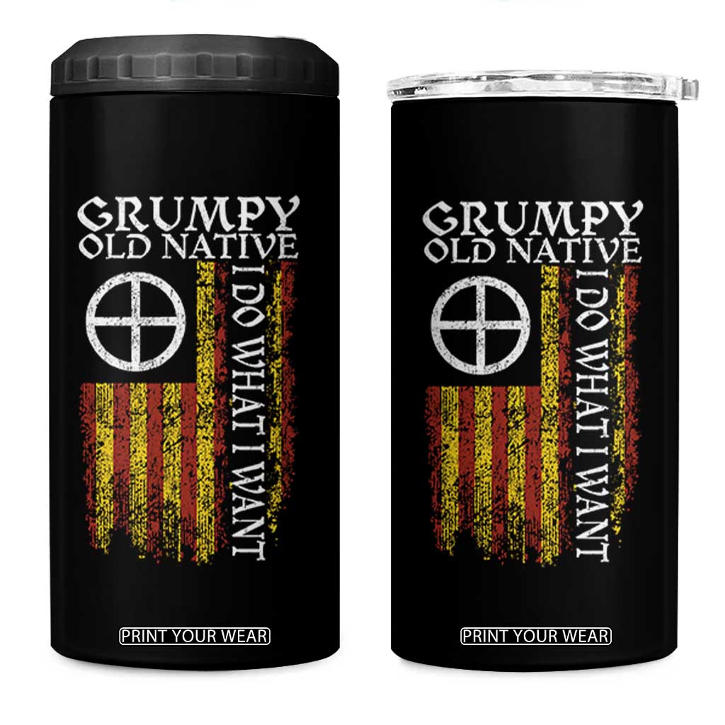 Funny Native American 4 in 1 Can Cooler Tumbler Grumpy Old Native I Do What I Want American Flag TS11 One Size: 16 oz Black Print Your Wear