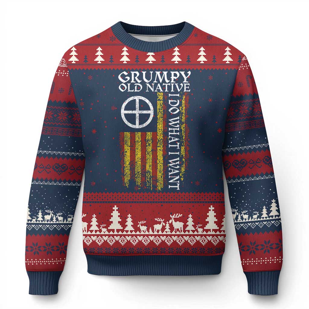 Funny Native American Ugly Christmas Sweater Grumpy Old Native I Do What I Want American Flag - Print Your Wear