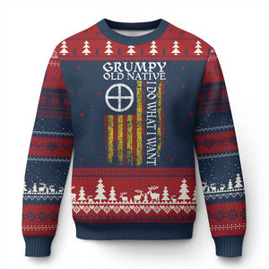 Funny Native American Ugly Christmas Sweater Grumpy Old Native I Do What I Want American Flag - Print Your Wear