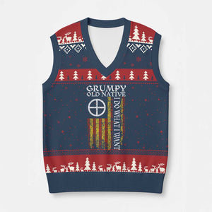 Funny Native American V-Neck Knit Sweater Vest Grumpy Old Native I Do What I Want American Flag - Print Your Wear