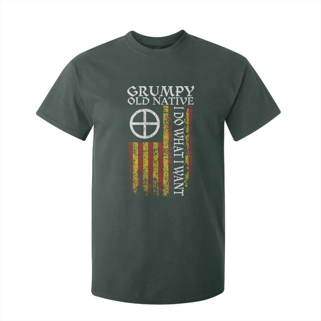 Funny Native American T Shirt For Kid Grumpy Old Native I Do What I Want American Flag TS11 Dark Forest Green Print Your Wear