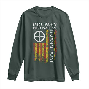 Funny Native American Long Sleeve Shirt Grumpy Old Native I Do What I Want American Flag TS11 Dark Forest Green Print Your Wear