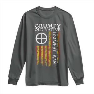 Funny Native American Long Sleeve Shirt Grumpy Old Native I Do What I Want American Flag TS11 Dark Heather Print Your Wear