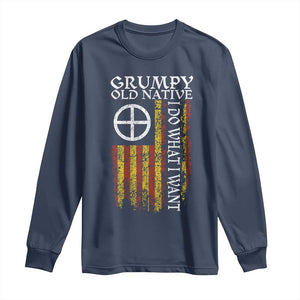 Funny Native American Long Sleeve Shirt Grumpy Old Native I Do What I Want American Flag TS11 Navy Print Your Wear