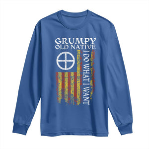 Funny Native American Long Sleeve Shirt Grumpy Old Native I Do What I Want American Flag TS11 Royal Blue Print Your Wear