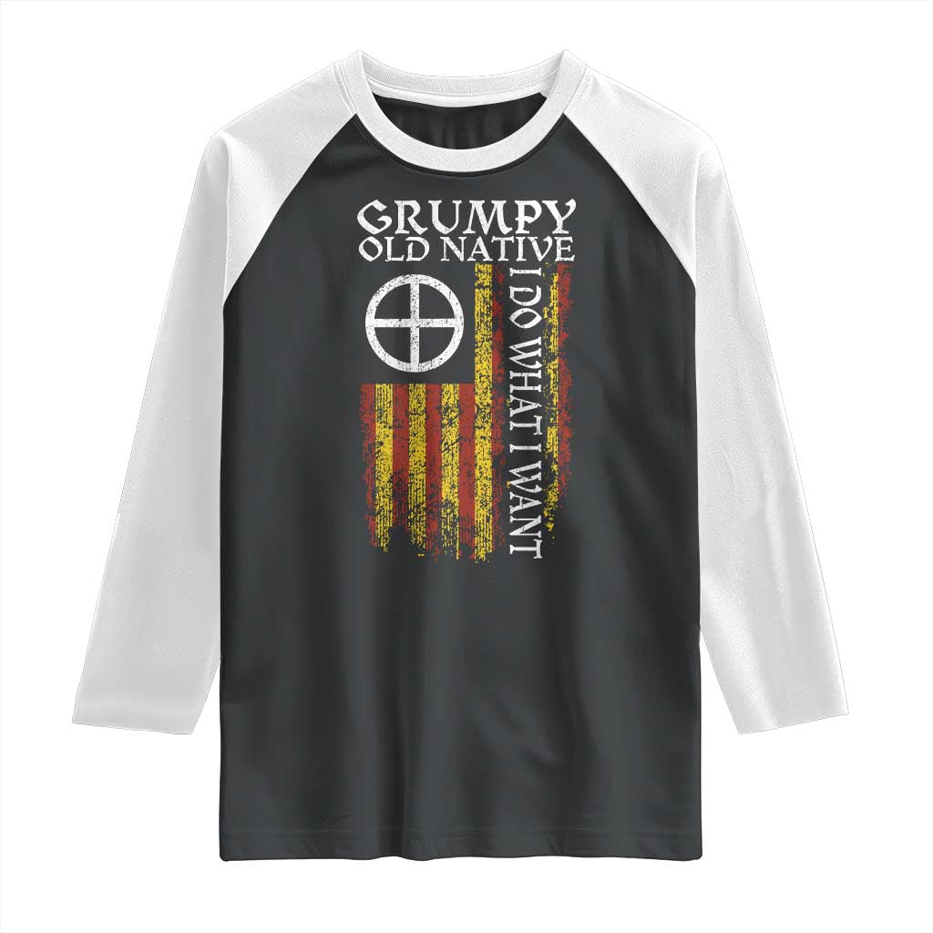 Funny Native American Raglan Shirt Grumpy Old Native I Do What I Want American Flag TS11 Black White Print Your Wear