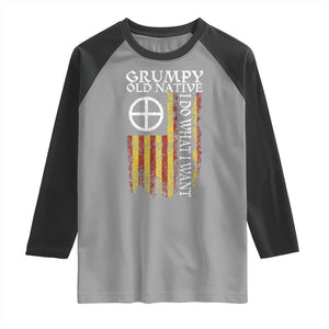 Funny Native American Raglan Shirt Grumpy Old Native I Do What I Want American Flag TS11 Sport Gray Black Print Your Wear