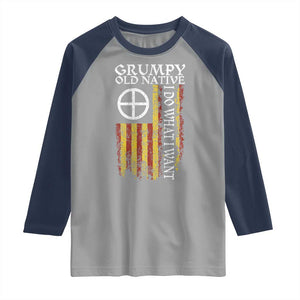 Funny Native American Raglan Shirt Grumpy Old Native I Do What I Want American Flag TS11 Sport Gray Navy Print Your Wear