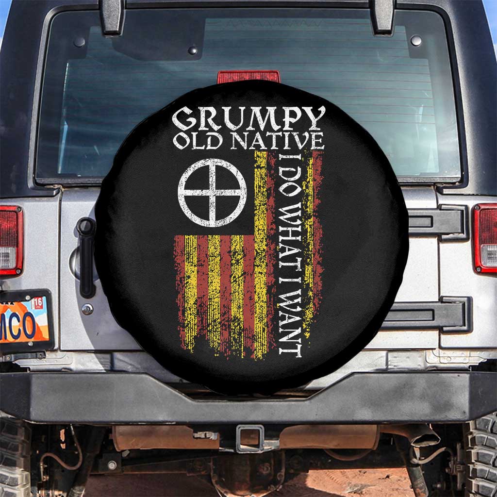 Funny Native American Spare Tire Cover Grumpy Old Native I Do What I Want American Flag TS11 No hole Black Print Your Wear
