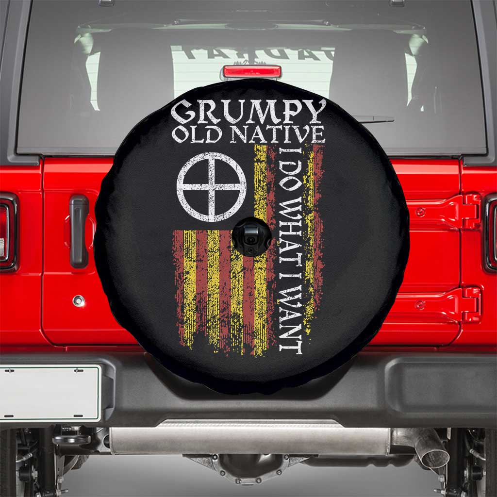 Funny Native American Spare Tire Cover Grumpy Old Native I Do What I Want American Flag TS11 Black Print Your Wear