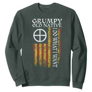 Funny Native American Sweatshirt Grumpy Old Native I Do What I Want American Flag TS11 Dark Forest Green Print Your Wear