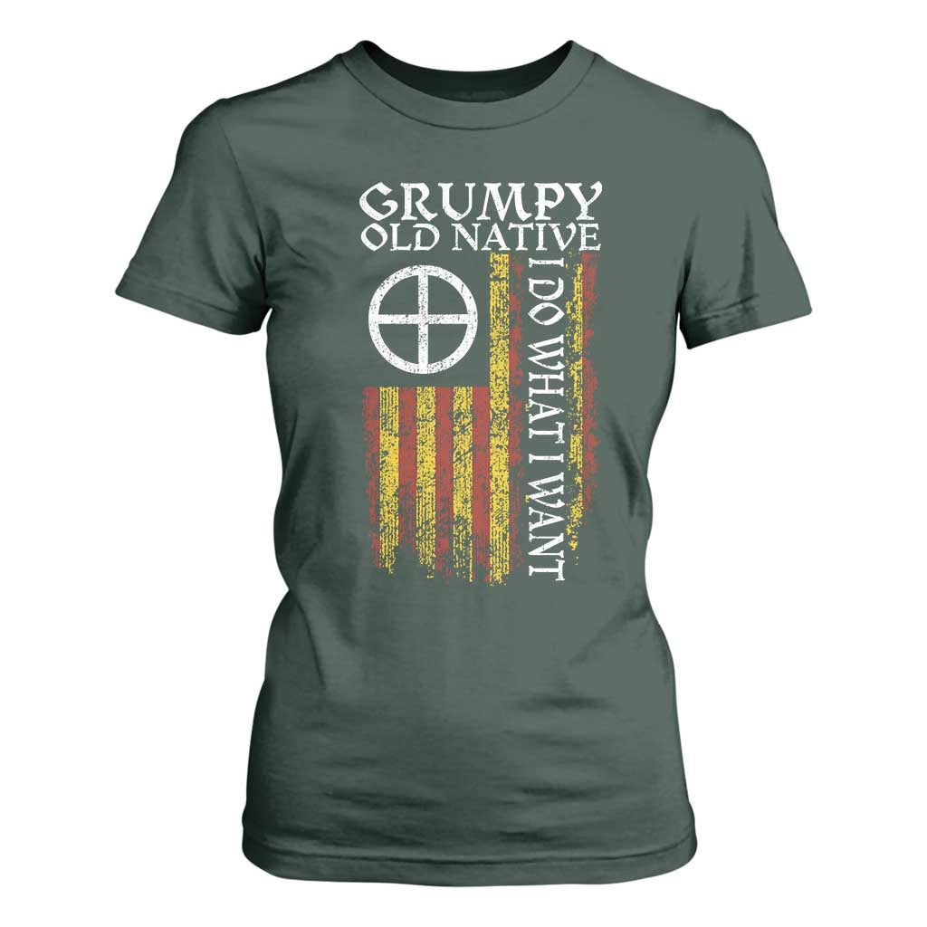 Funny Native American T Shirt For Women Grumpy Old Native I Do What I Want American Flag TS11 Dark Forest Green Print Your Wear