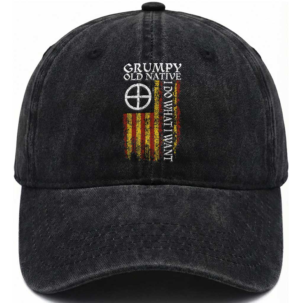 Funny Native American Washed Cotton Baseball Cap Grumpy Old Native I Do What I Want American Flag TS11 Print Your Wear