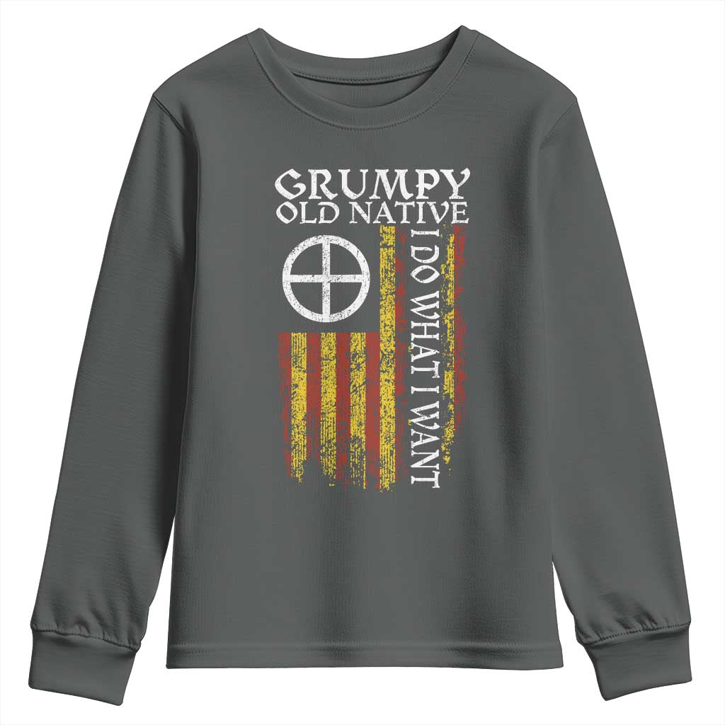 Funny Native American Youth Sweatshirt Grumpy Old Native I Do What I Want American Flag TS11 Dark Heather Print Your Wear