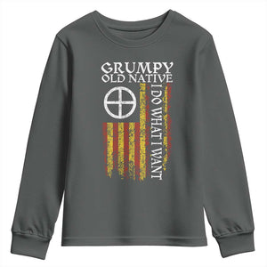 Funny Native American Youth Sweatshirt Grumpy Old Native I Do What I Want American Flag TS11 Dark Heather Print Your Wear