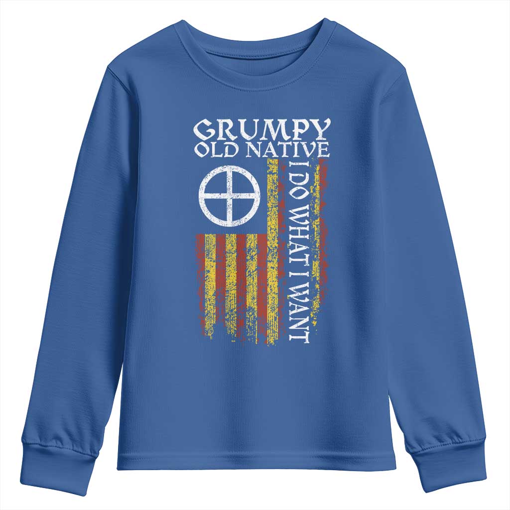 Funny Native American Youth Sweatshirt Grumpy Old Native I Do What I Want American Flag TS11 Royal Blue Print Your Wear