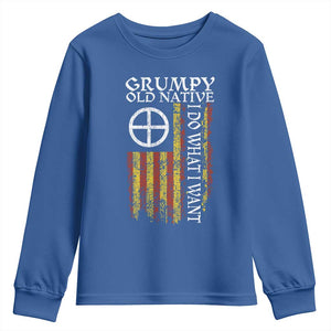 Funny Native American Youth Sweatshirt Grumpy Old Native I Do What I Want American Flag TS11 Royal Blue Print Your Wear