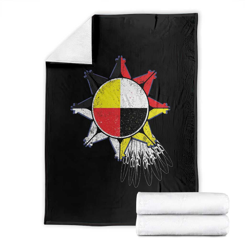 Oglala Lakota Native American Medicine Wheel Feathers Throw Blanket TS11 Black Print Your Wear