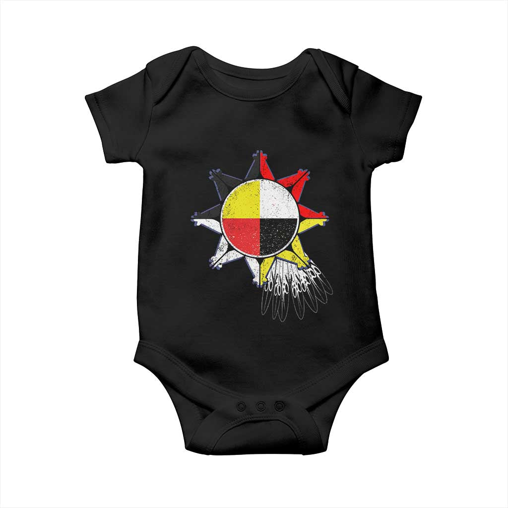 Oglala Lakota Native American Medicine Wheel Feathers Baby Onesie TS11 Black Print Your Wear