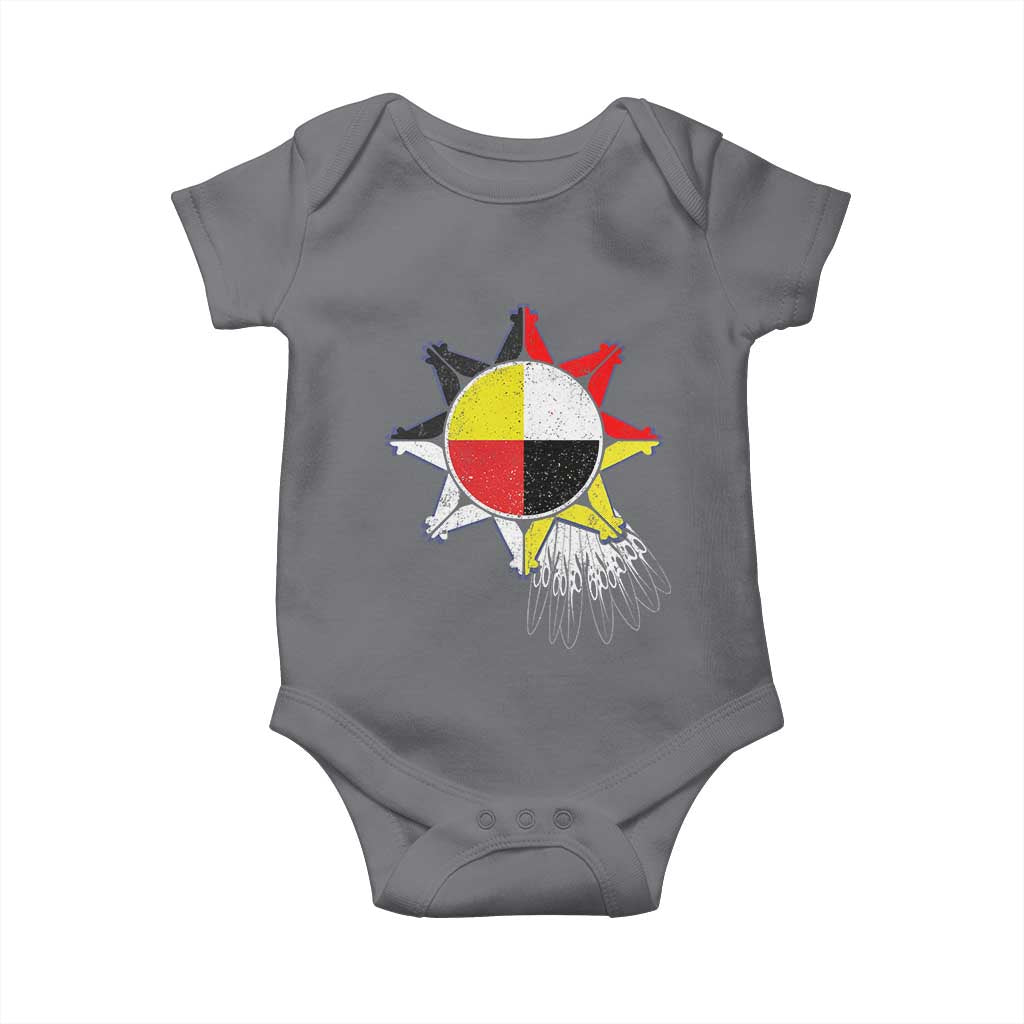 Oglala Lakota Native American Medicine Wheel Feathers Baby Onesie TS11 Charcoal Print Your Wear