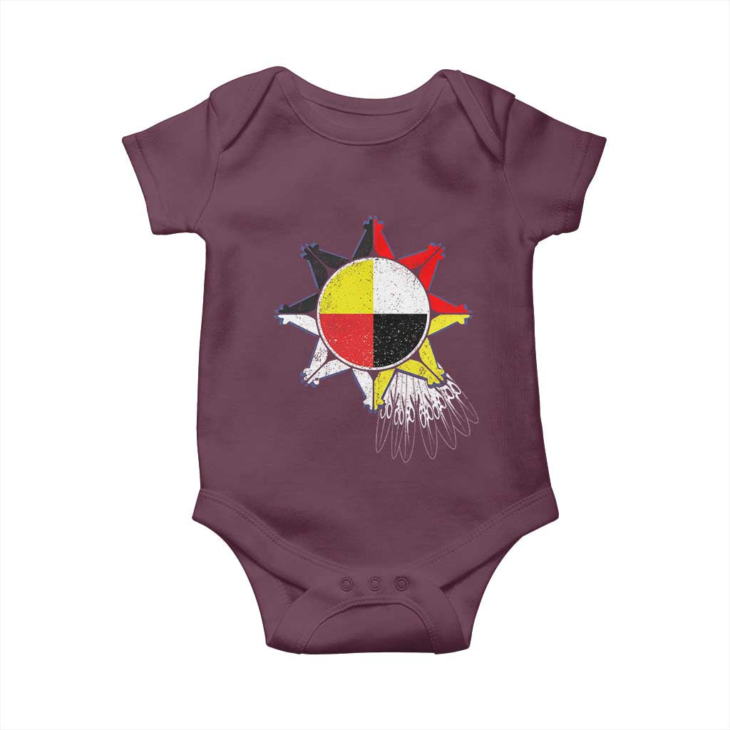 Oglala Lakota Native American Medicine Wheel Feathers Baby Onesie TS11 Maroon Print Your Wear