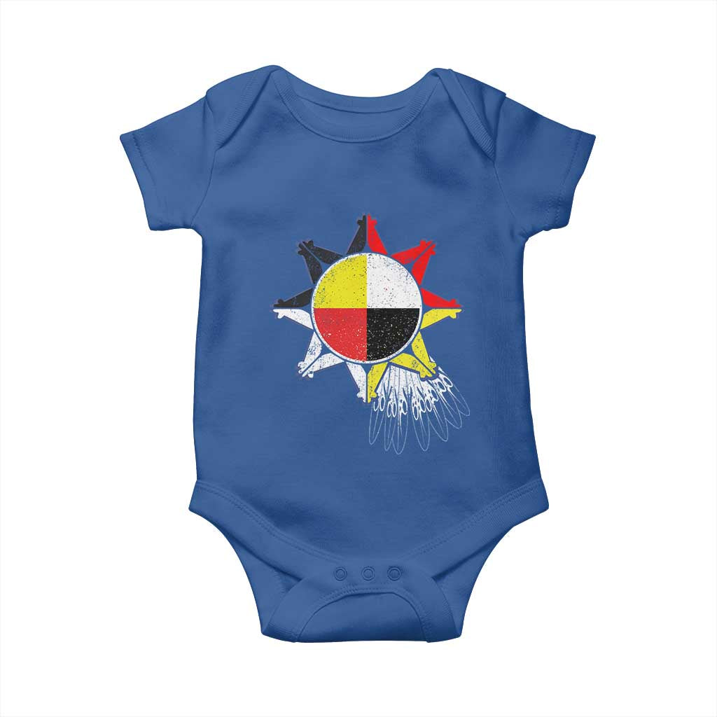 Oglala Lakota Native American Medicine Wheel Feathers Baby Onesie TS11 Royal Blue Print Your Wear