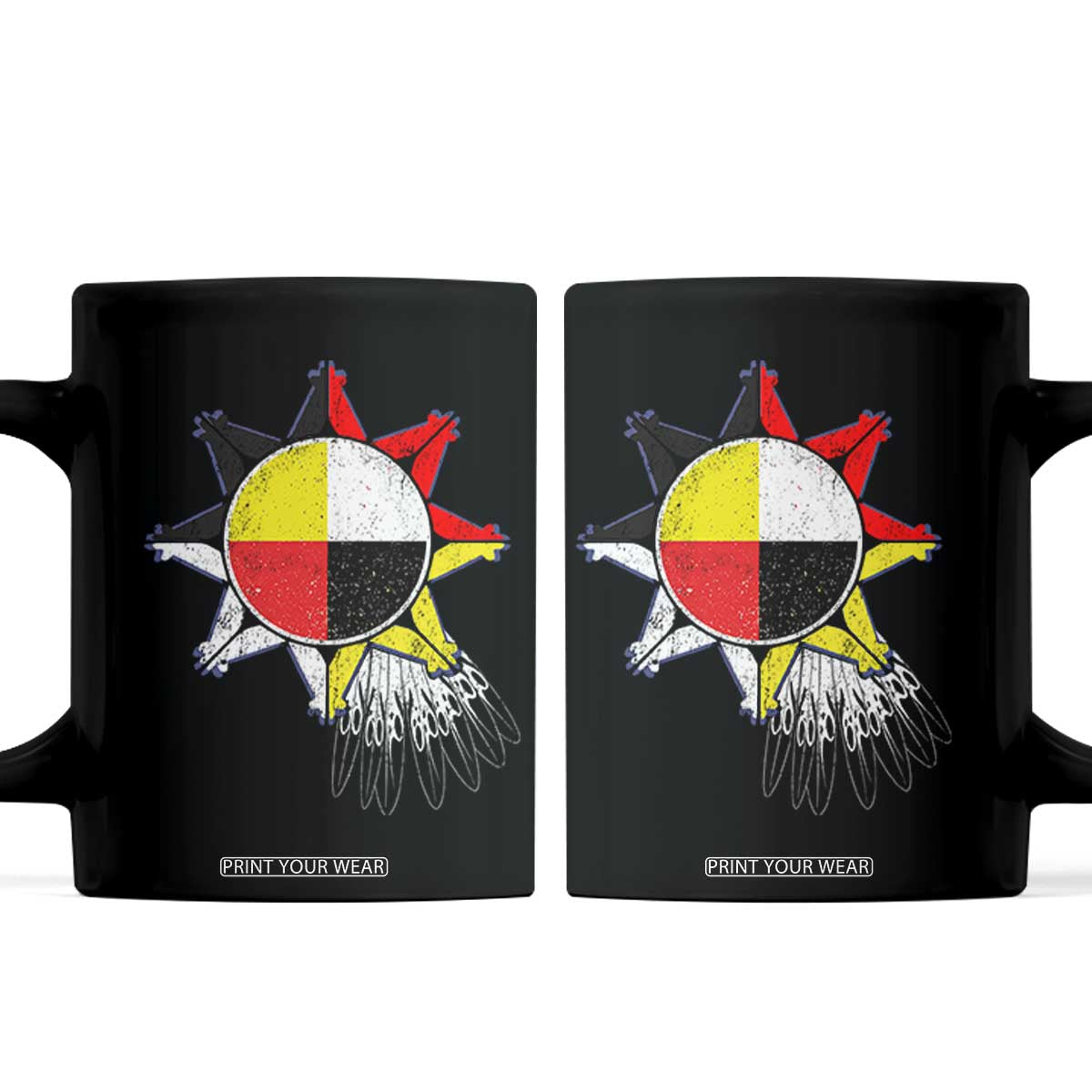 Oglala Lakota Native American Medicine Wheel Feathers Coffee Mug TS11 Black Print Your Wear