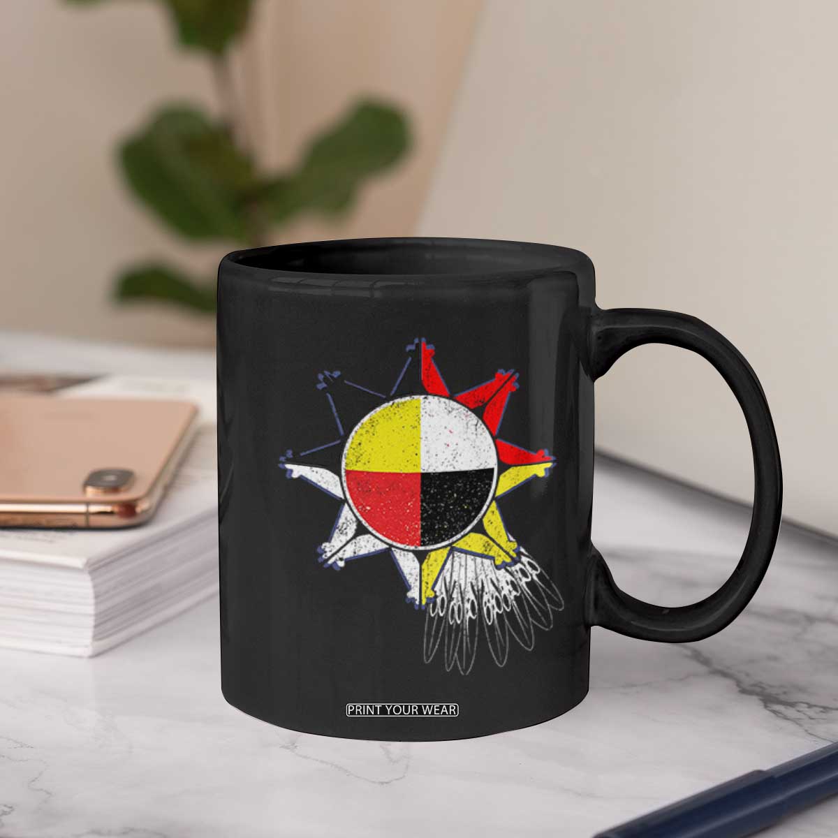 Oglala Lakota Native American Medicine Wheel Feathers Coffee Mug TS11 Print Your Wear