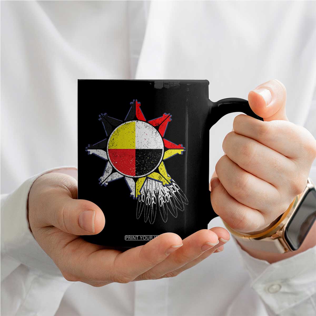 Oglala Lakota Native American Medicine Wheel Feathers Coffee Mug TS11 Print Your Wear
