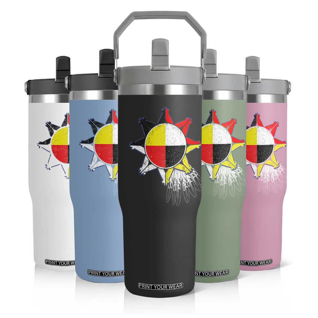 Oglala Lakota Native American Medicine Wheel Feathers Flip Straw Tumbler TS11 Print Your Wear