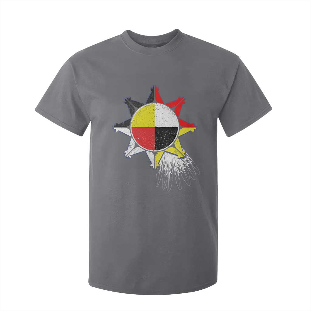 Oglala Lakota Native American Medicine Wheel Feathers T Shirt For Kid TS11 Charcoal Print Your Wear