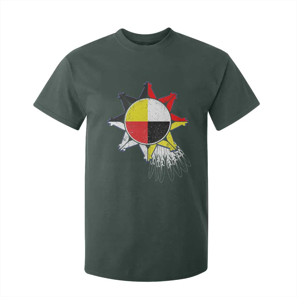 Oglala Lakota Native American Medicine Wheel Feathers T Shirt For Kid TS11 Dark Forest Green Print Your Wear