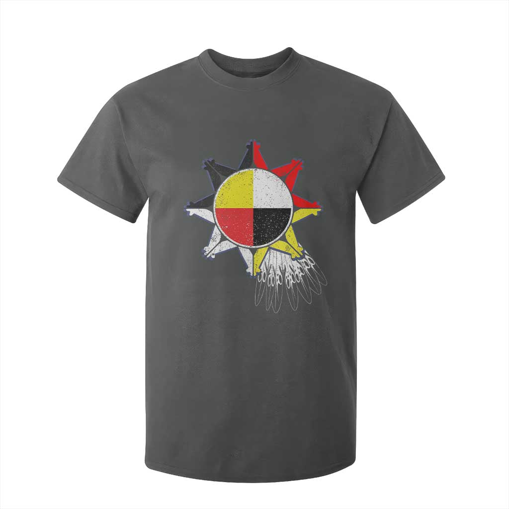 Oglala Lakota Native American Medicine Wheel Feathers T Shirt For Kid TS11 Dark Heather Print Your Wear
