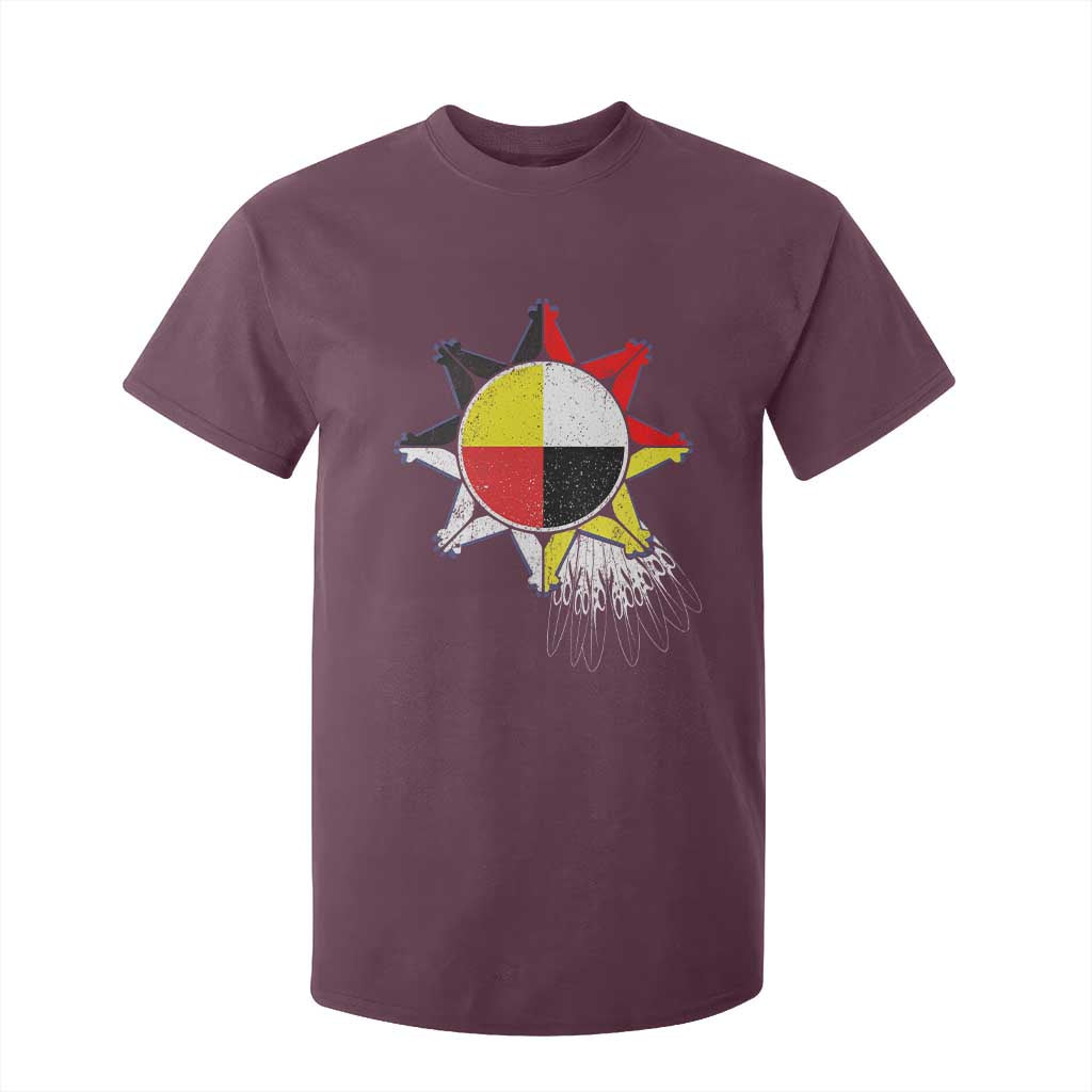 Oglala Lakota Native American Medicine Wheel Feathers T Shirt For Kid TS11 Maroon Print Your Wear