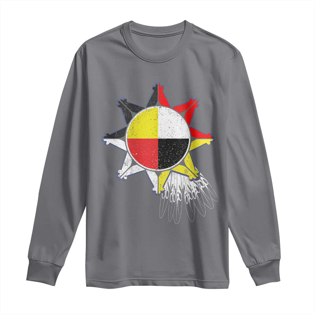 Oglala Lakota Native American Medicine Wheel Feathers Long Sleeve Shirt TS11 Charcoal Print Your Wear