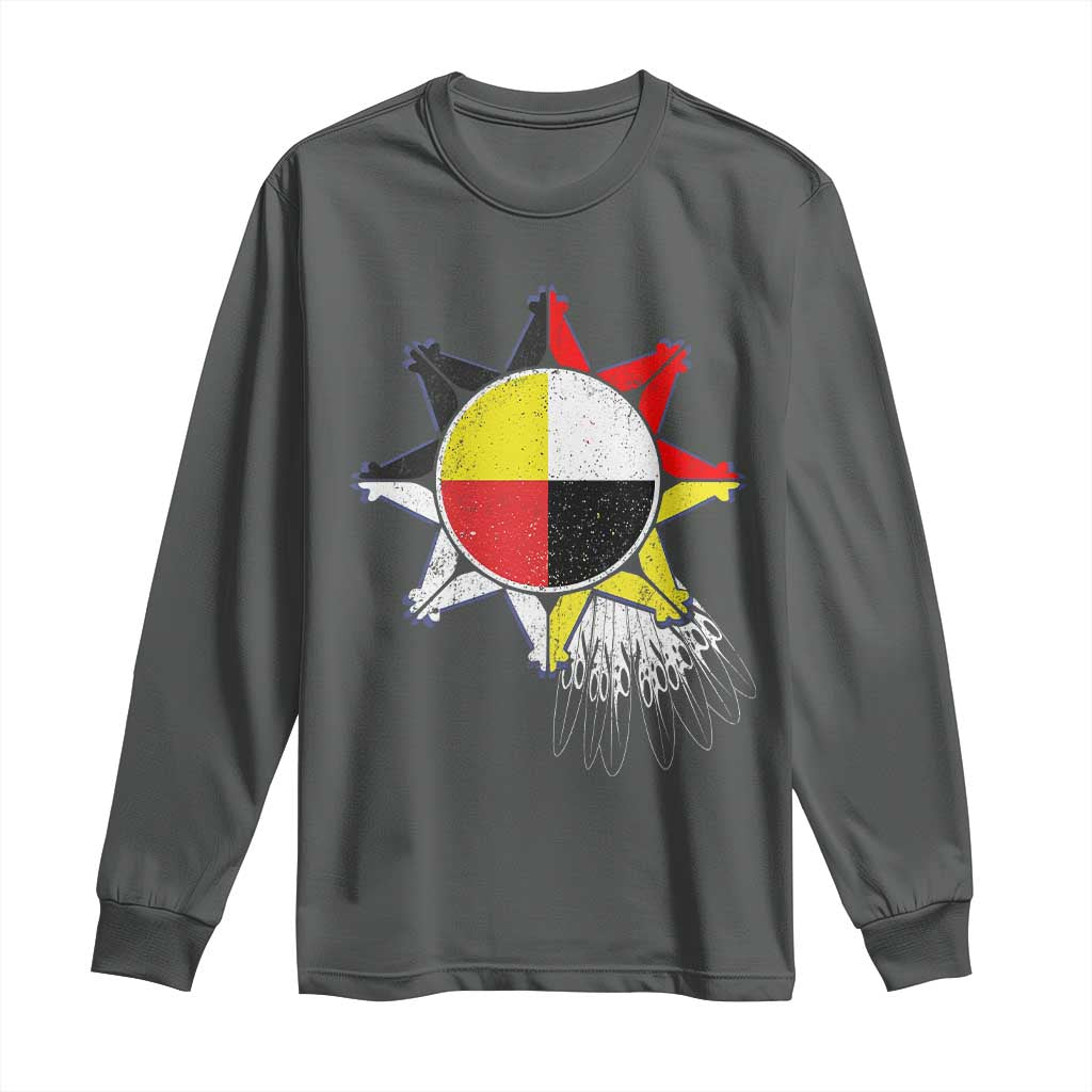 Oglala Lakota Native American Medicine Wheel Feathers Long Sleeve Shirt TS11 Dark Heather Print Your Wear