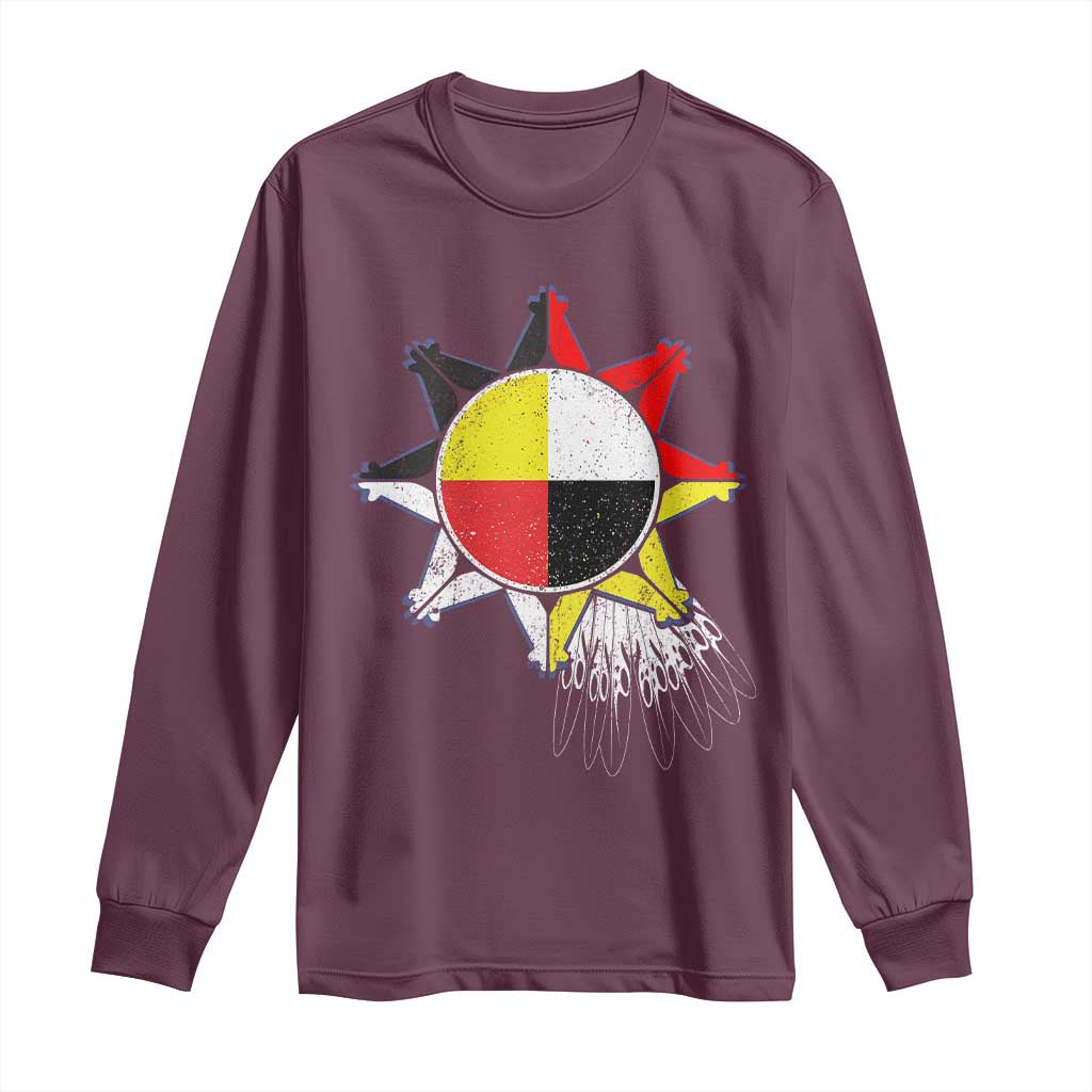Oglala Lakota Native American Medicine Wheel Feathers Long Sleeve Shirt TS11 Maroon Print Your Wear