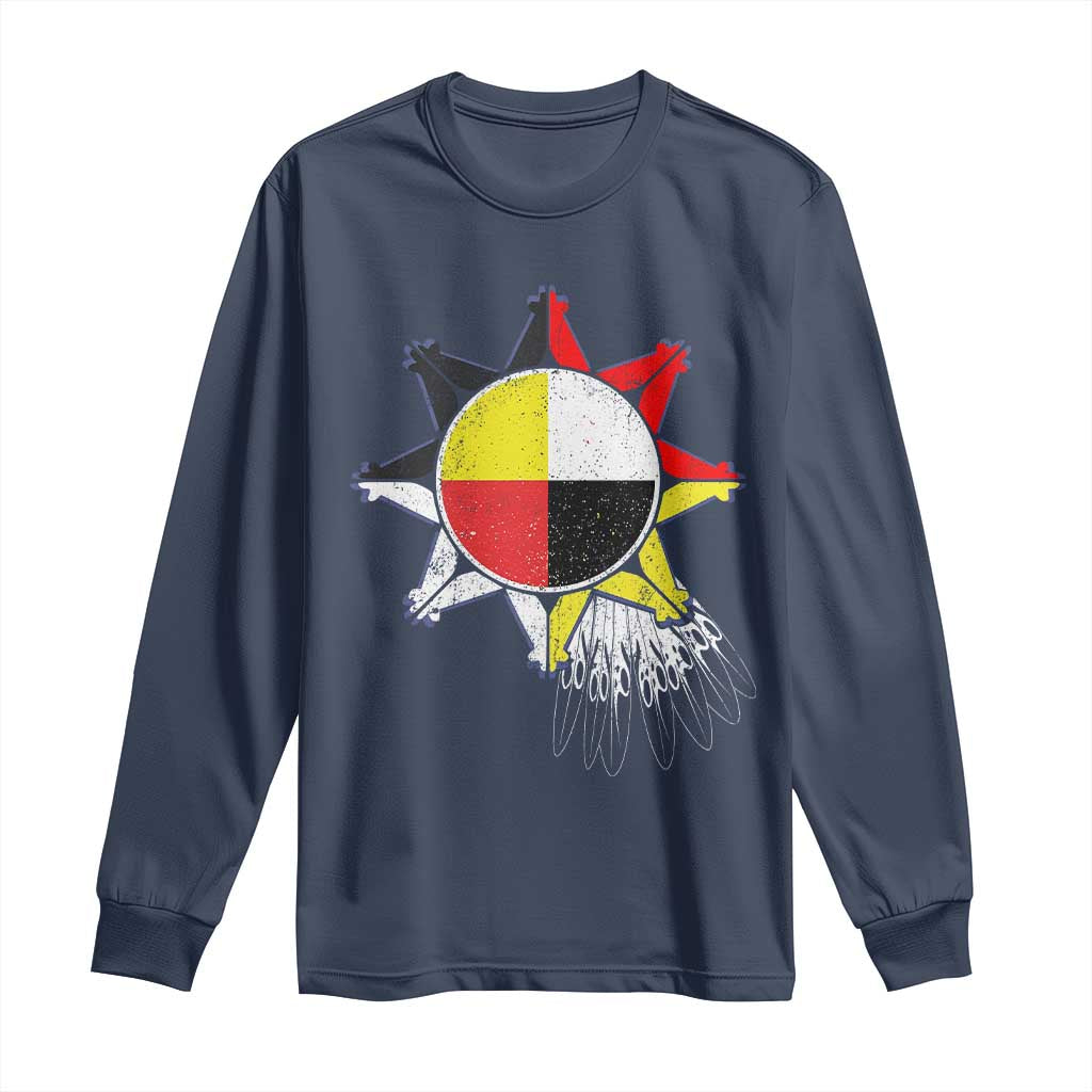 Oglala Lakota Native American Medicine Wheel Feathers Long Sleeve Shirt TS11 Navy Print Your Wear