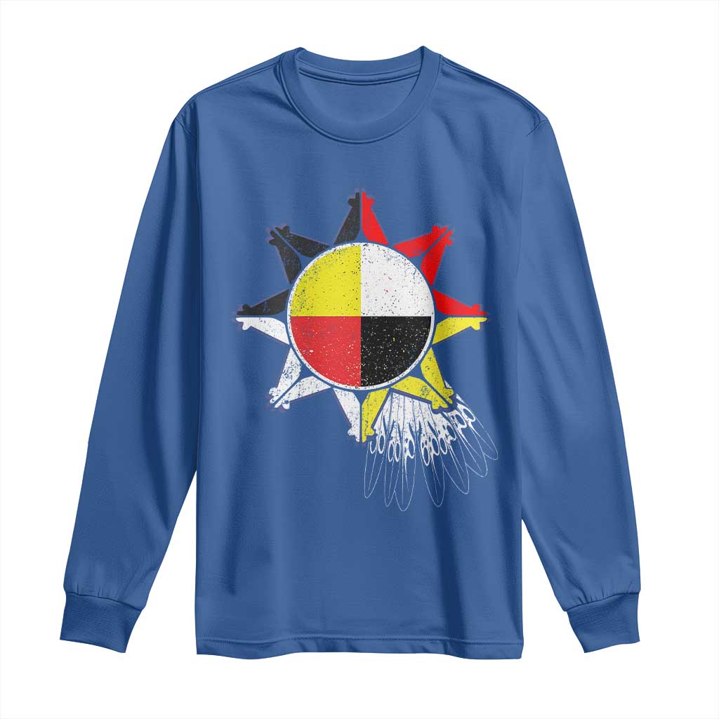 Oglala Lakota Native American Medicine Wheel Feathers Long Sleeve Shirt TS11 Royal Blue Print Your Wear