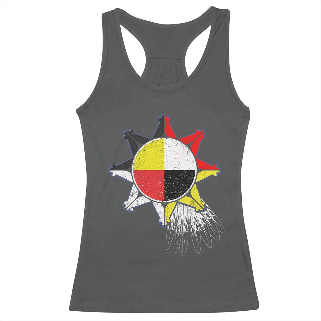 Oglala Lakota Native American Medicine Wheel Feathers Racerback Tank Top TS11 Dark Heather Print Your Wear