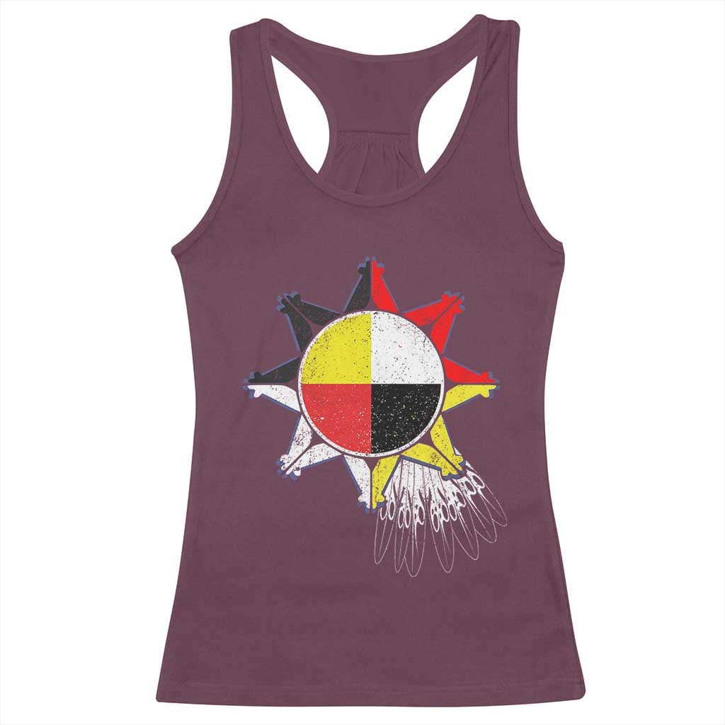 Oglala Lakota Native American Medicine Wheel Feathers Racerback Tank Top TS11 Maroon Print Your Wear