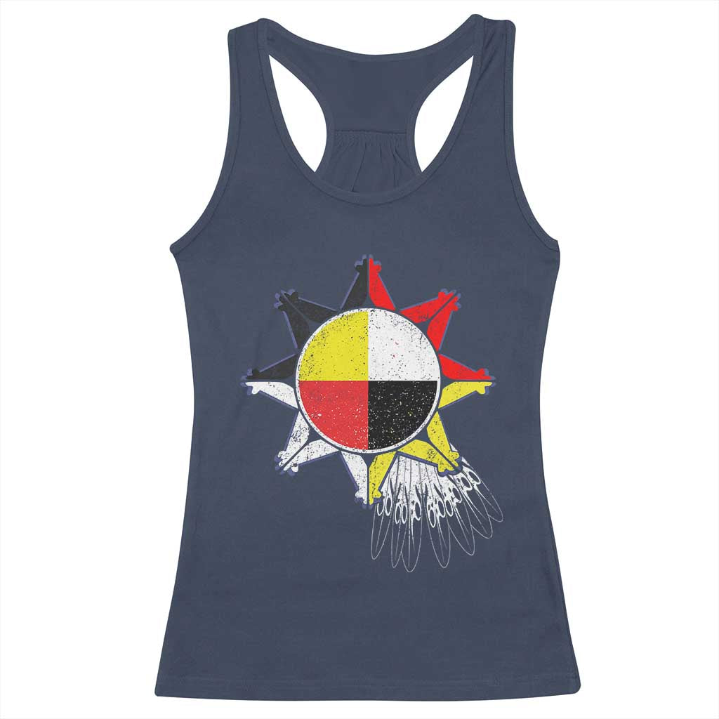 Oglala Lakota Native American Medicine Wheel Feathers Racerback Tank Top TS11 Navy Print Your Wear