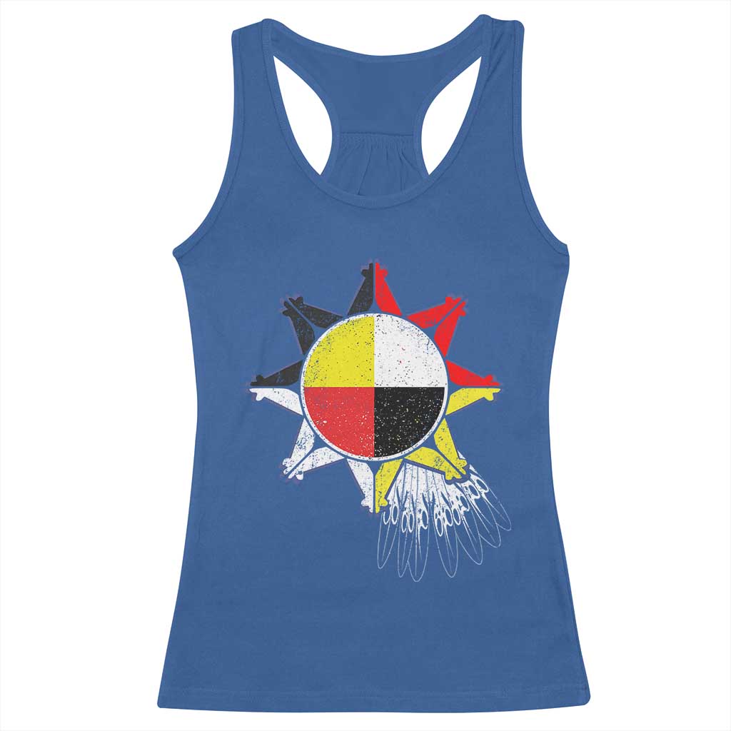 Oglala Lakota Native American Medicine Wheel Feathers Racerback Tank Top TS11 Royal Blue Print Your Wear