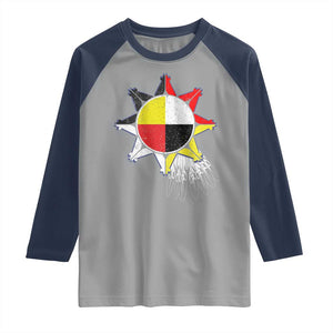Oglala Lakota Native American Medicine Wheel Feathers Raglan Shirt TS11 Sport Gray Navy Print Your Wear