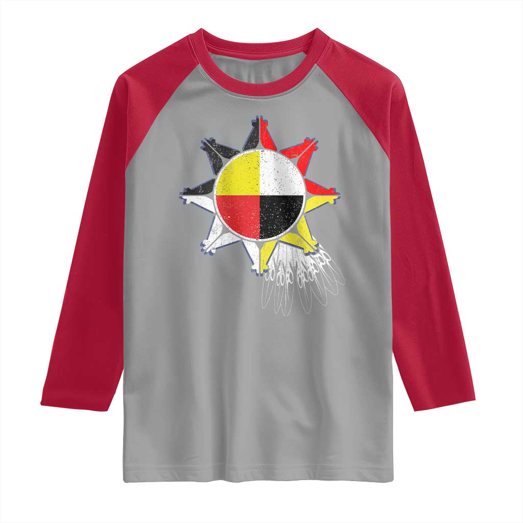 Oglala Lakota Native American Medicine Wheel Feathers Raglan Shirt TS11 Sport Gray Red Print Your Wear