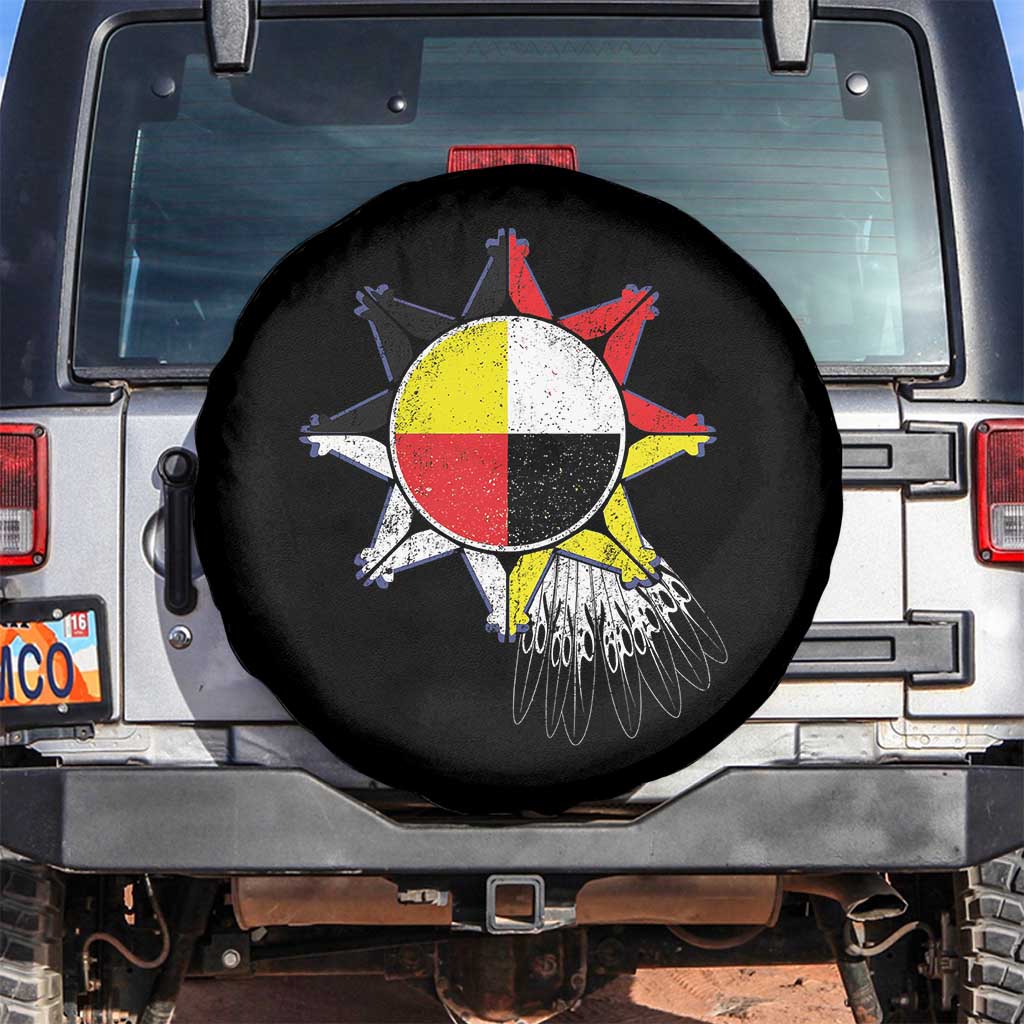 Oglala Lakota Native American Medicine Wheel Feathers Spare Tire Cover TS11 No hole Black Print Your Wear
