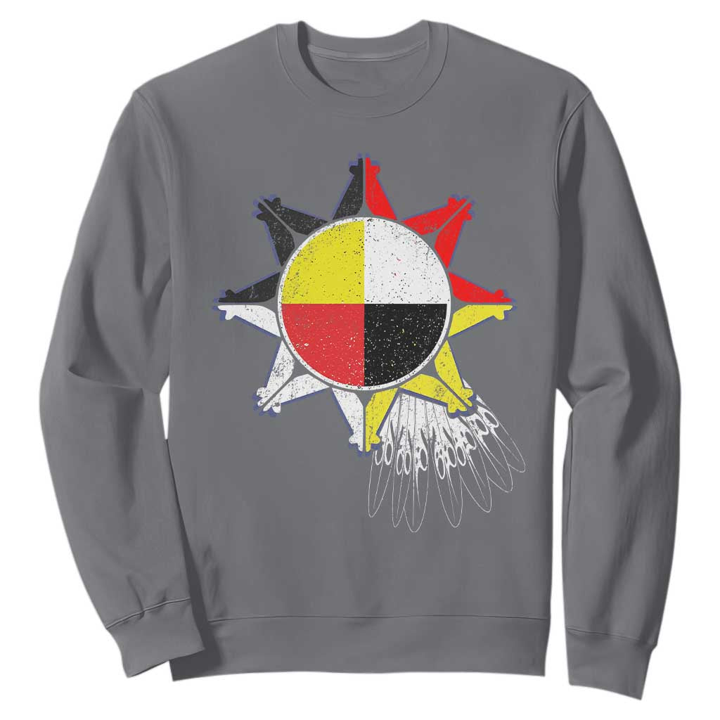 Oglala Lakota Native American Medicine Wheel Feathers Sweatshirt TS11 Charcoal Print Your Wear